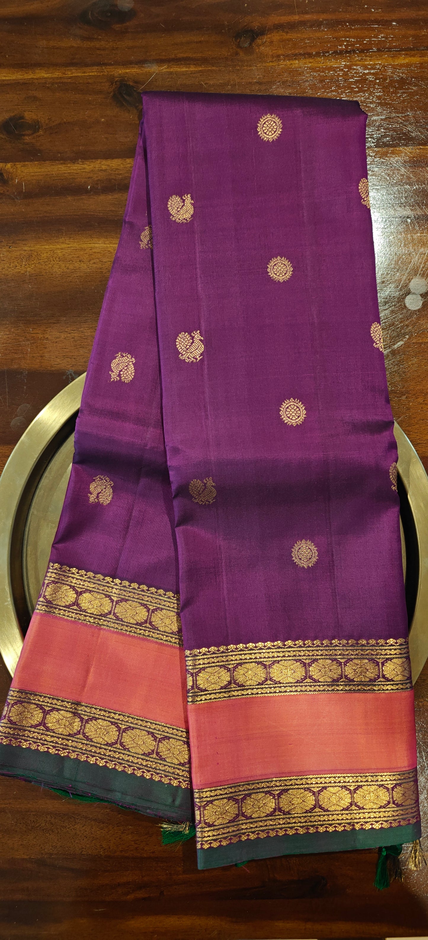 Blackcurrant kanjivaram silk saree with retta peetu border