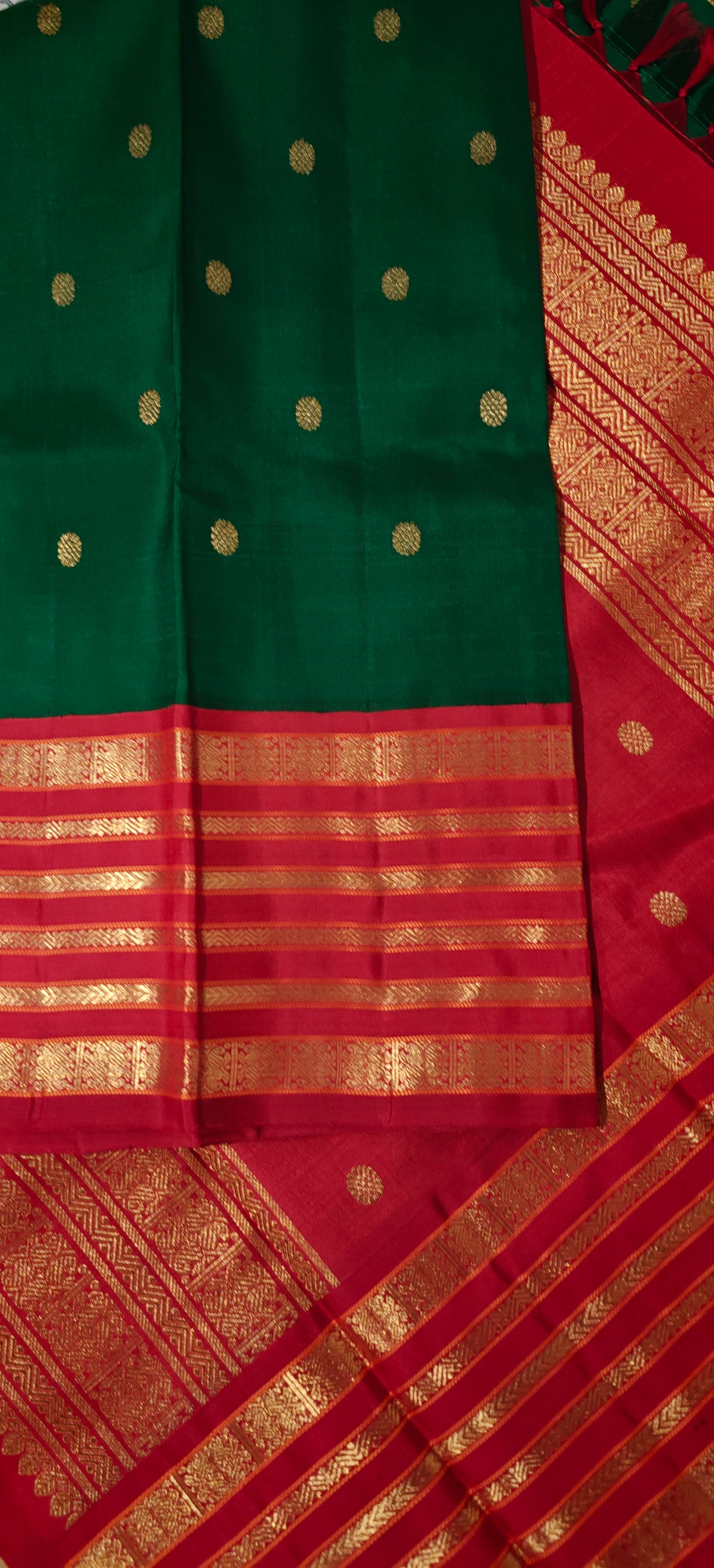 Emerald green and red Kanjivaram silk saree