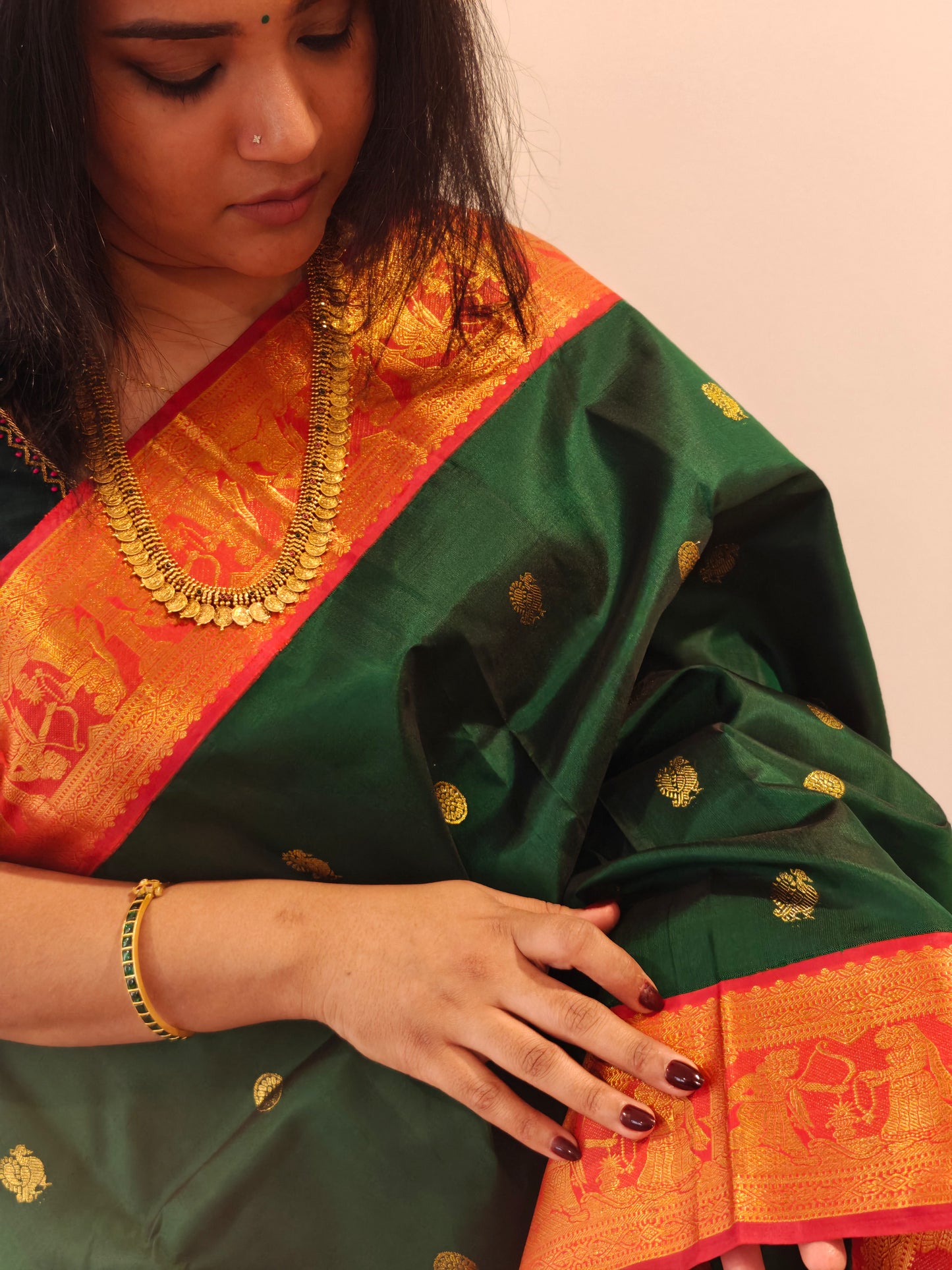 Green and Red -Handwoven Kanjivaram Sari