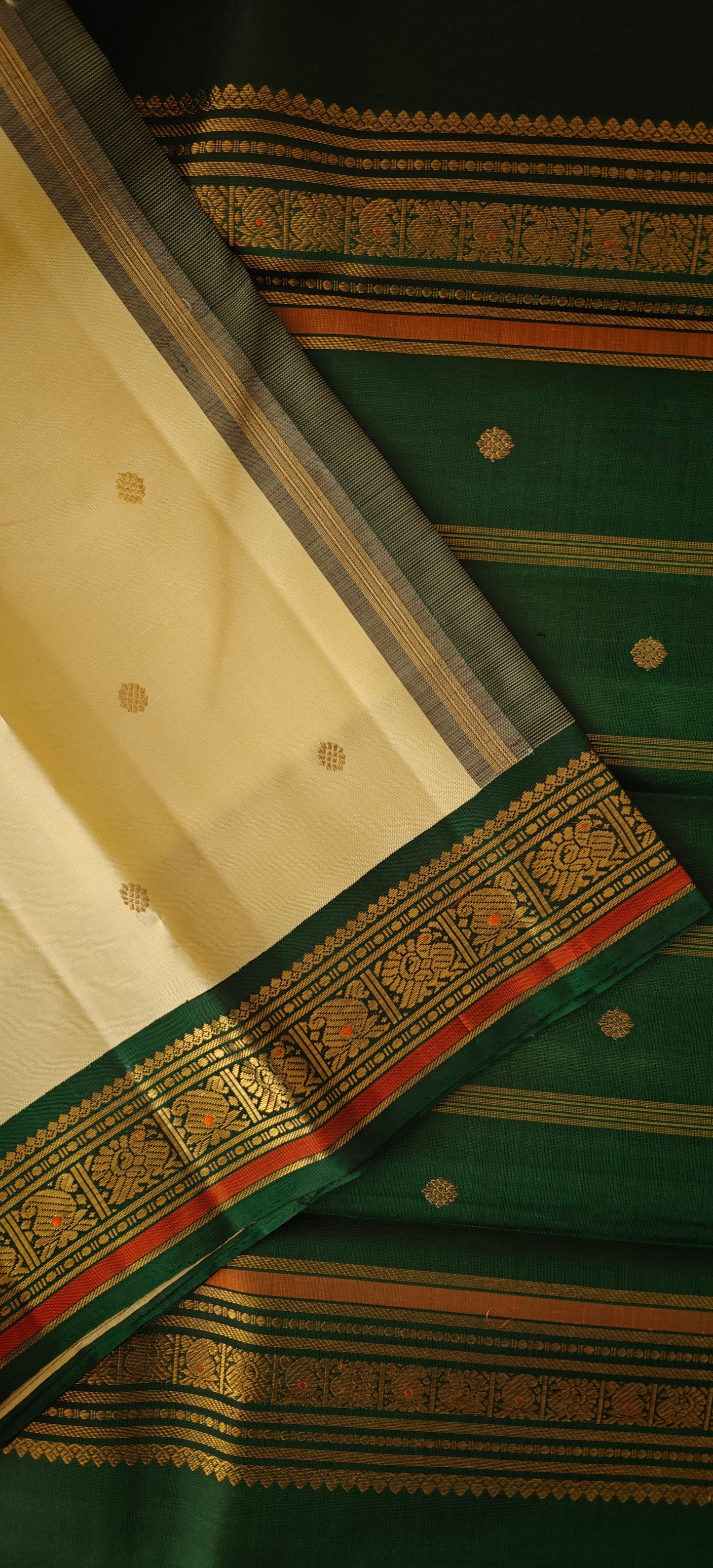 Cream and green kanjivaram silk saree