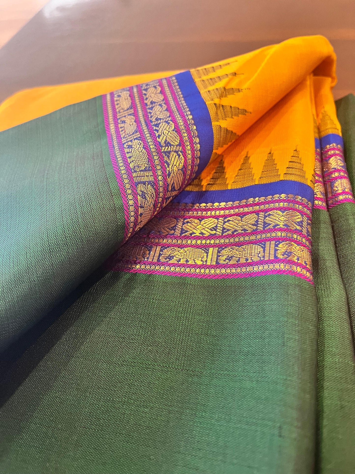 Yellow and Green Kanjivaram silk saree