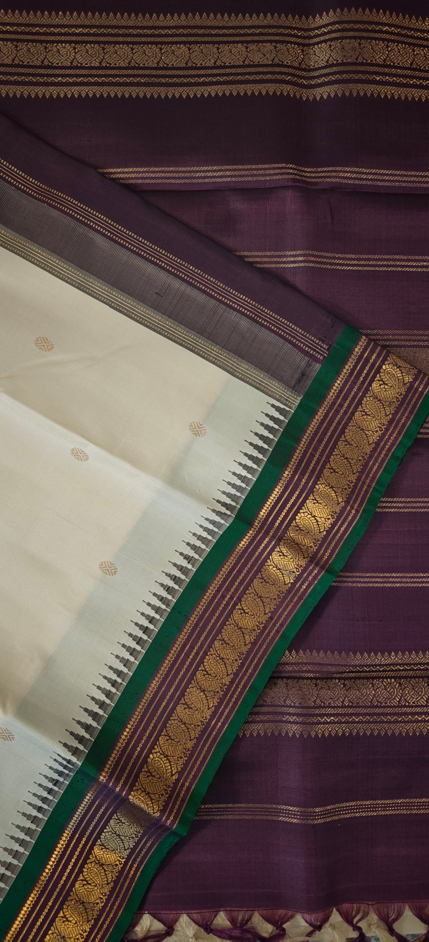 Off white and coffee brown kanjivaram silk saree