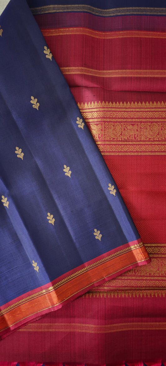 Blue and Maroon Kanjivaram silk saree