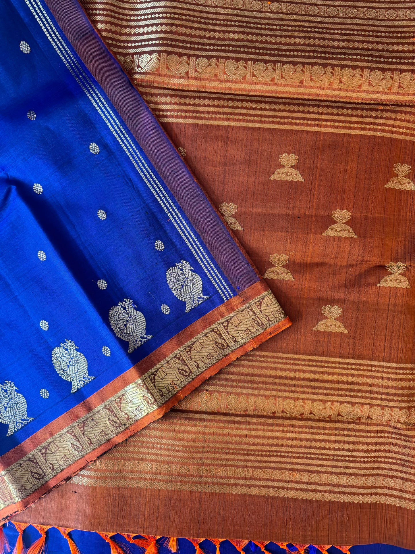 Ink blue and Rust kanjivaram silk saree
