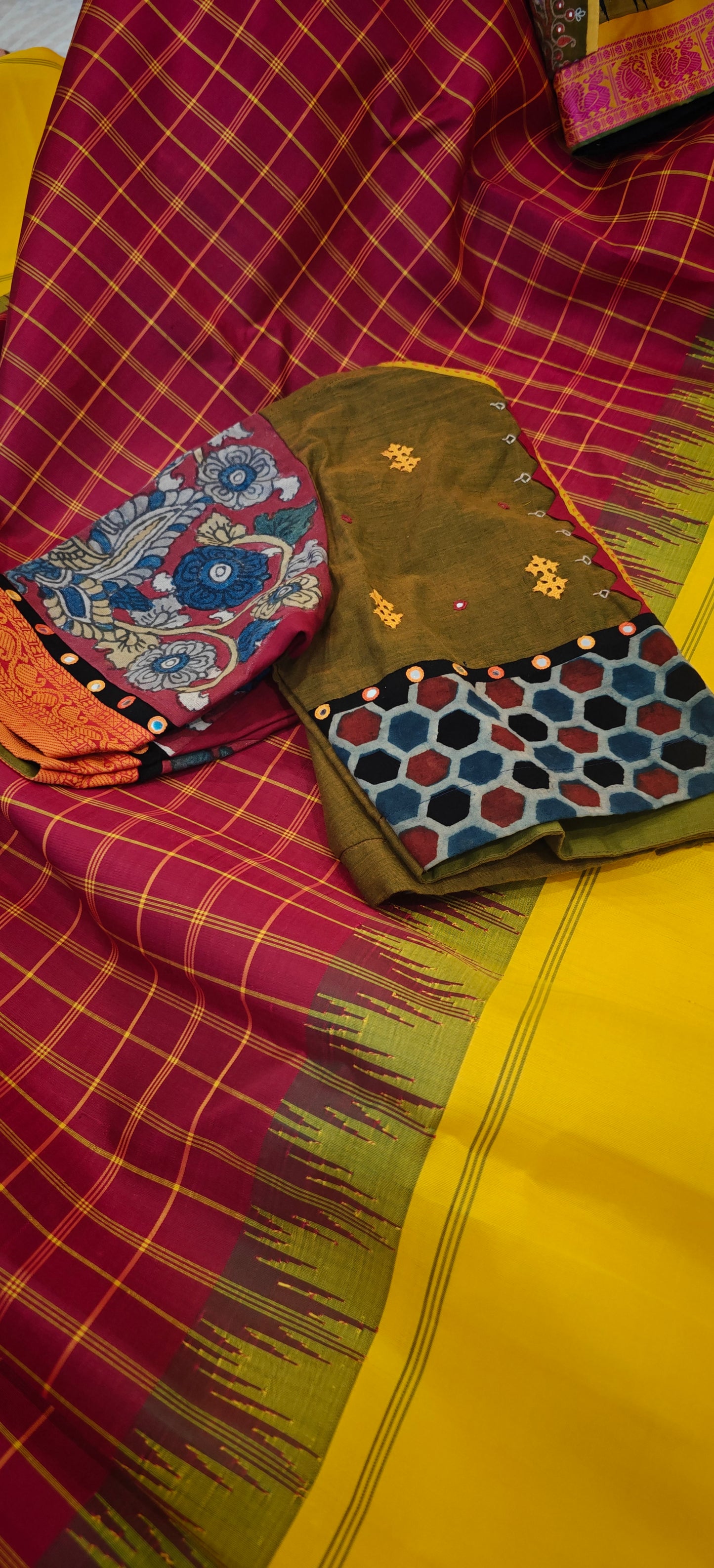 Kalamkari Ajrakh Patchwork Handcrafted Bloue