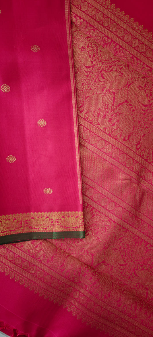 Magenta Pink Monotone Kanjivaram Saree | 3-gram Zari