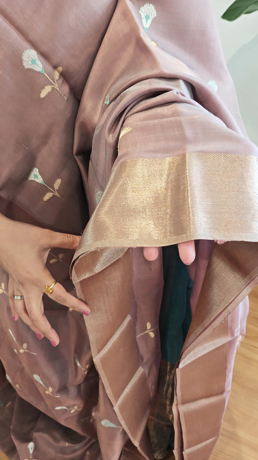 Muave and Gold Chanderi Silk Sari