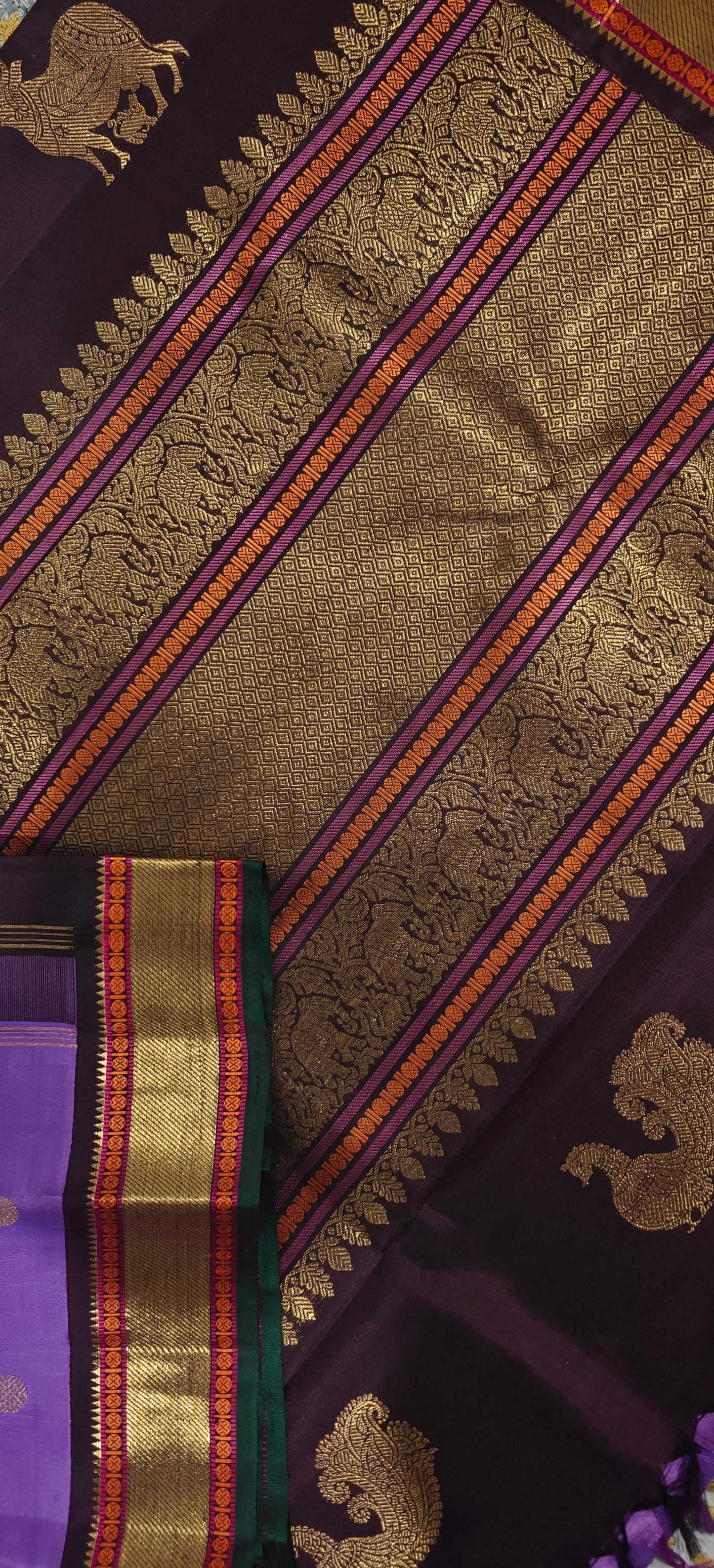 Lavender and coffee brown kanjivaram silk saree