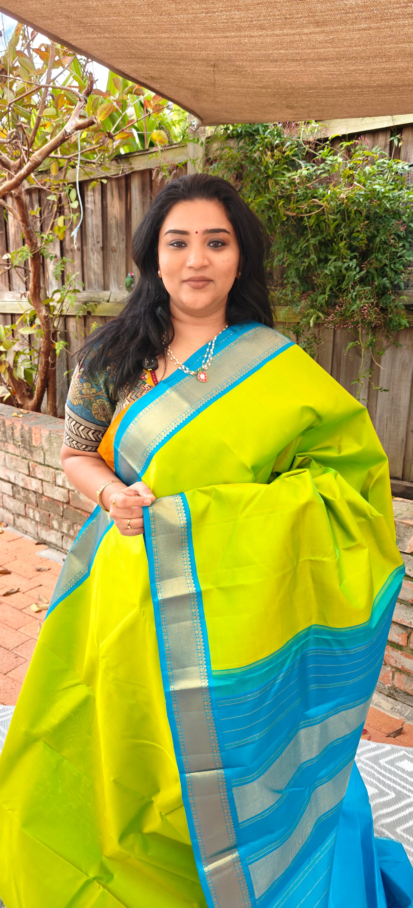 Parrot Green and Blue korvai -Kanjivaram Silk Saree