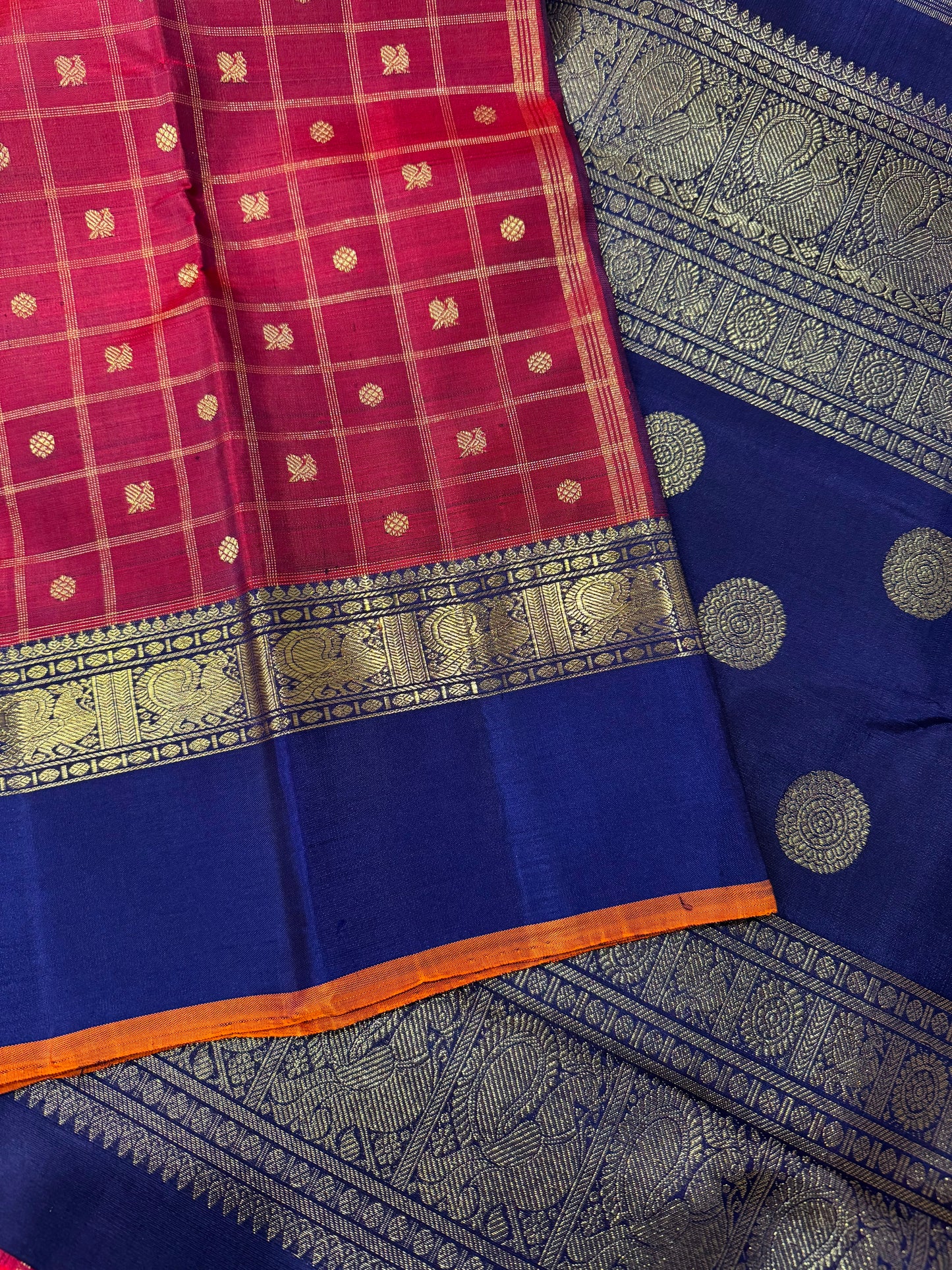 Maroon and navy blue kanjivaram silk saree