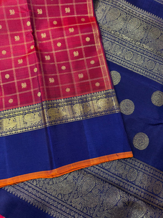 Maroon and navy blue kanjivaram silk saree