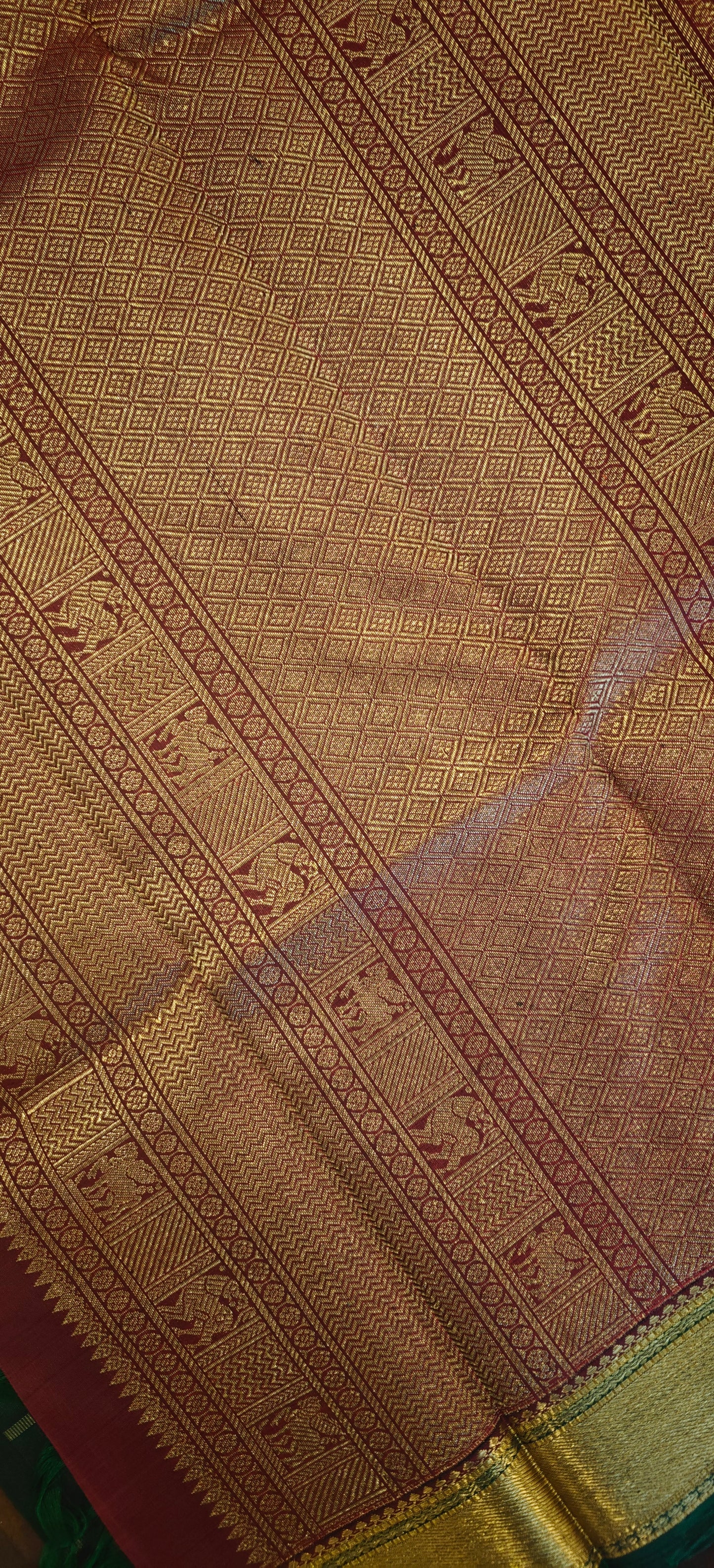 Bottle green and maroon kanjivaram silk saree