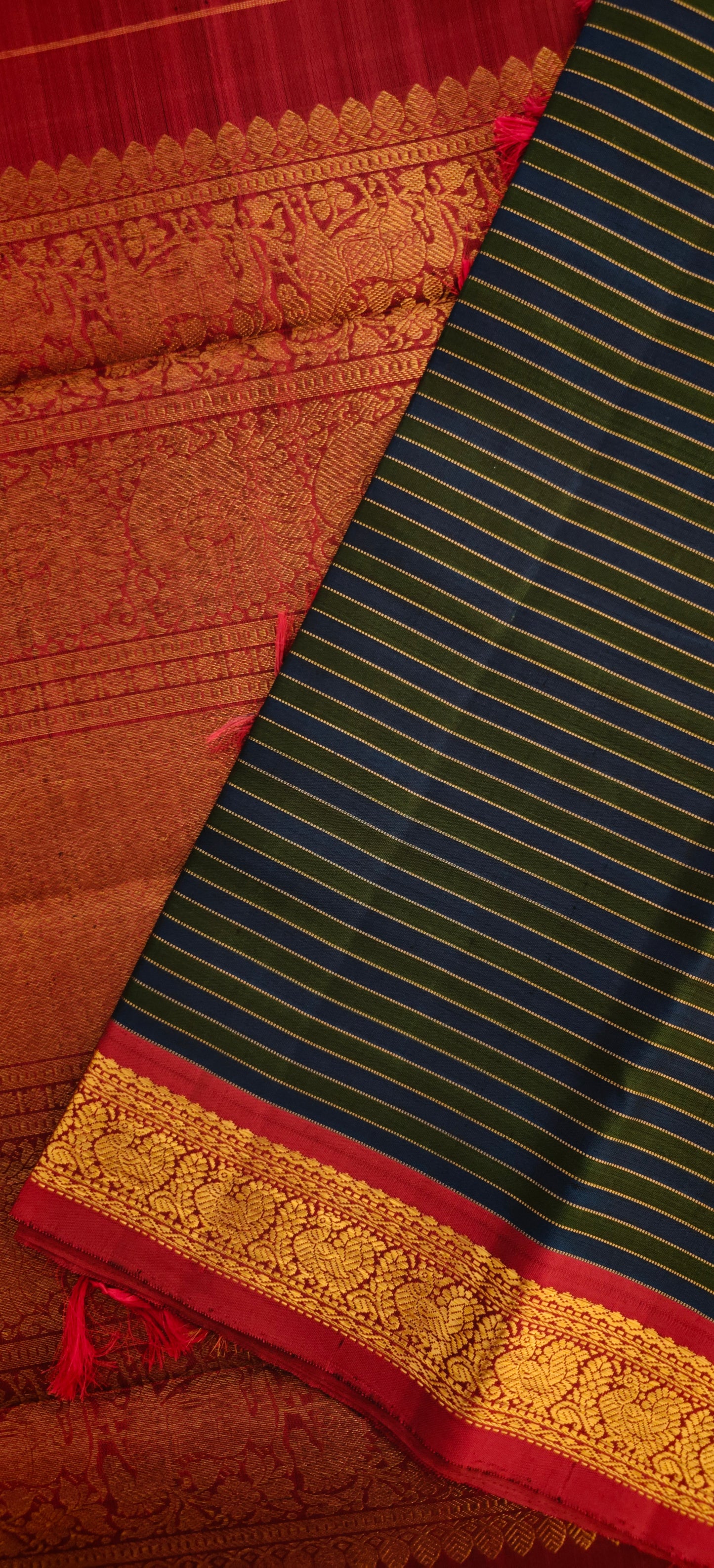 Green and Blue stripes kanjivaram silk saree