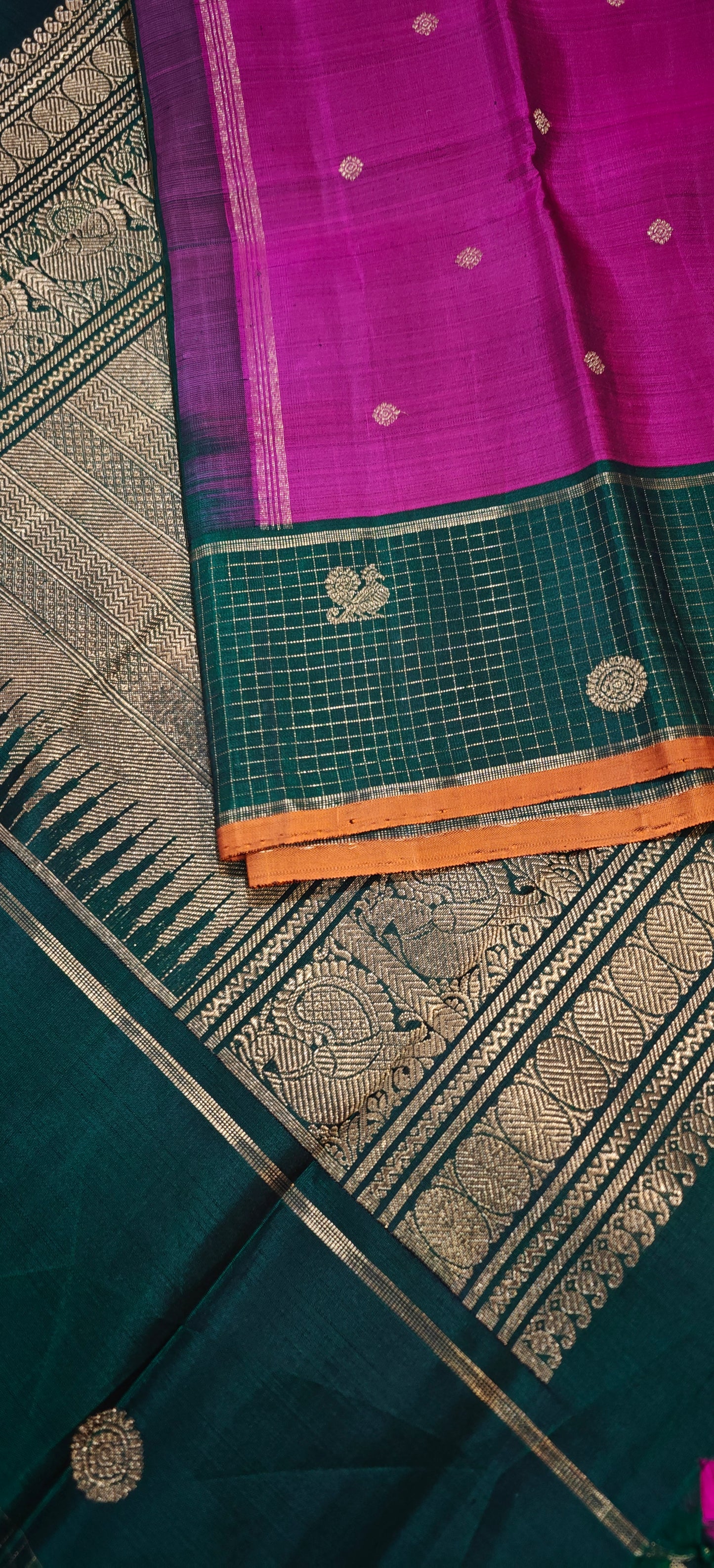Magenta and green kanjivaram silk saree