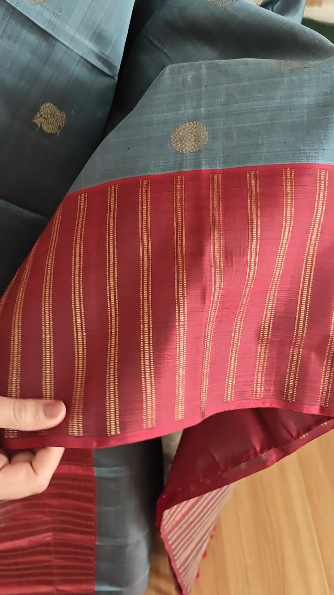 Grey and Maroon Kanjivaram silk saree