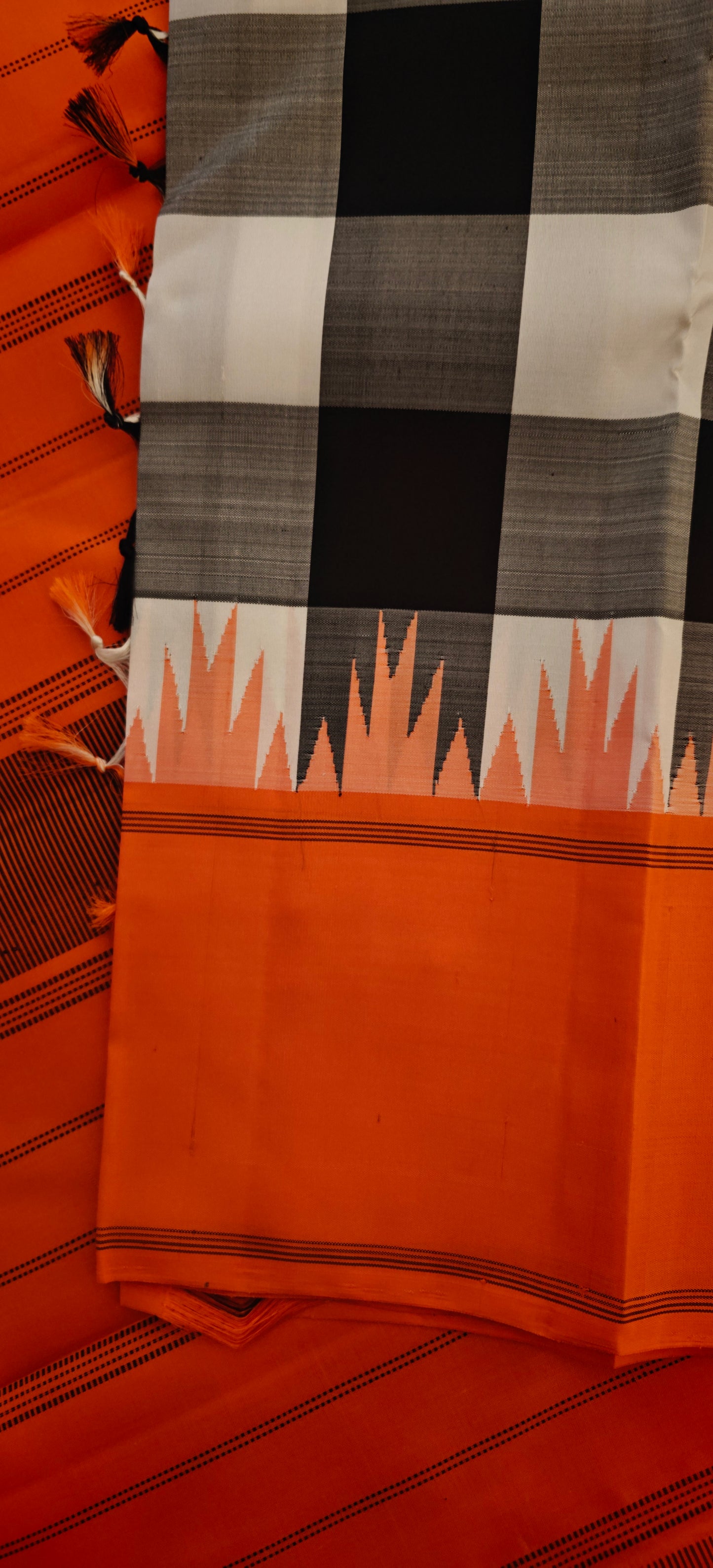 Black and White check kanjivaram saree