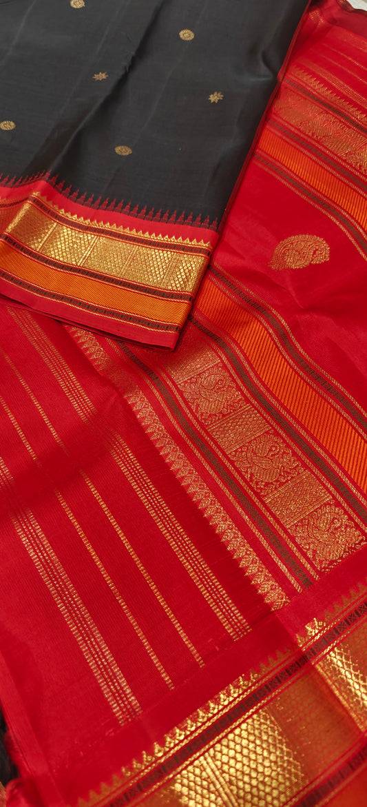 Black and Red Kanjivaram silk saree