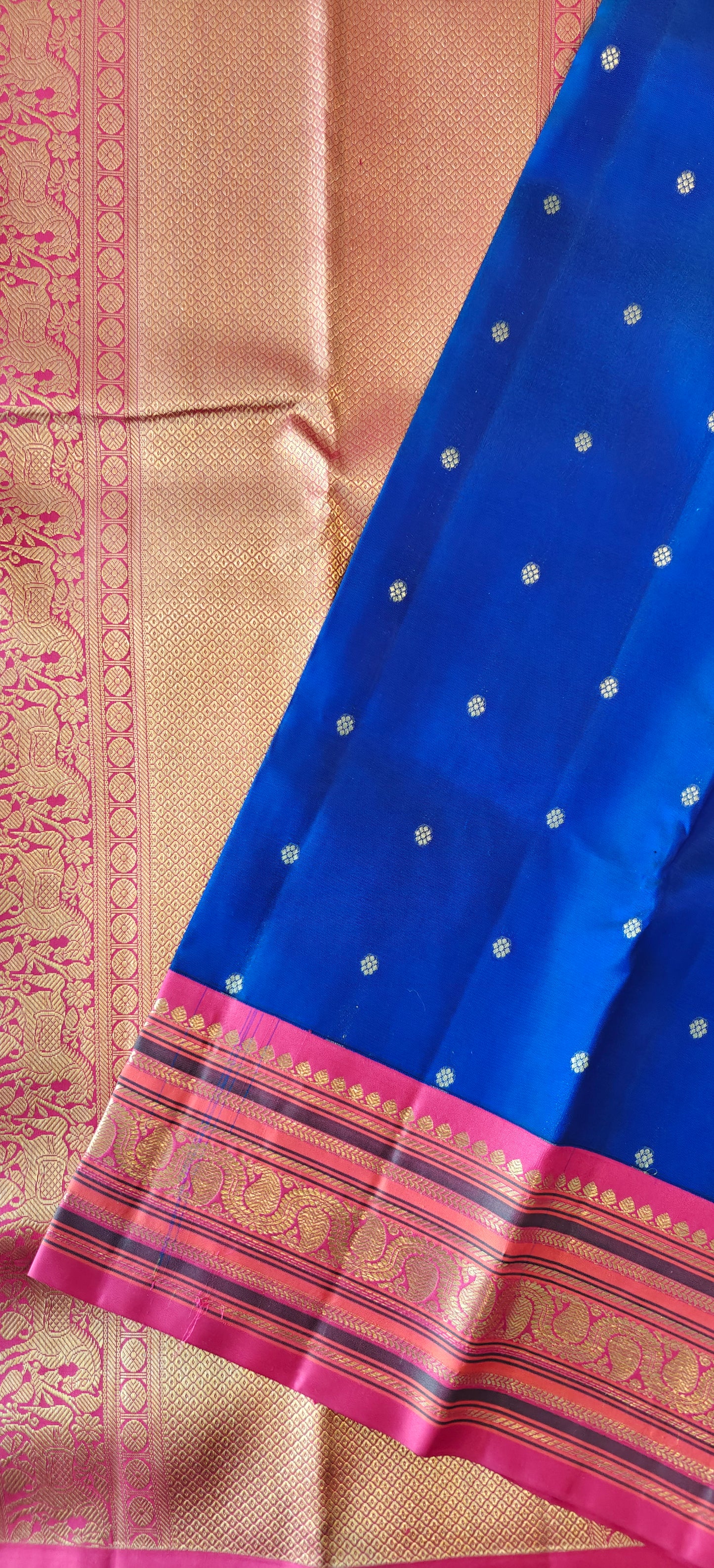 Ink blue with rani pink-Kanjivaram Silk Saree