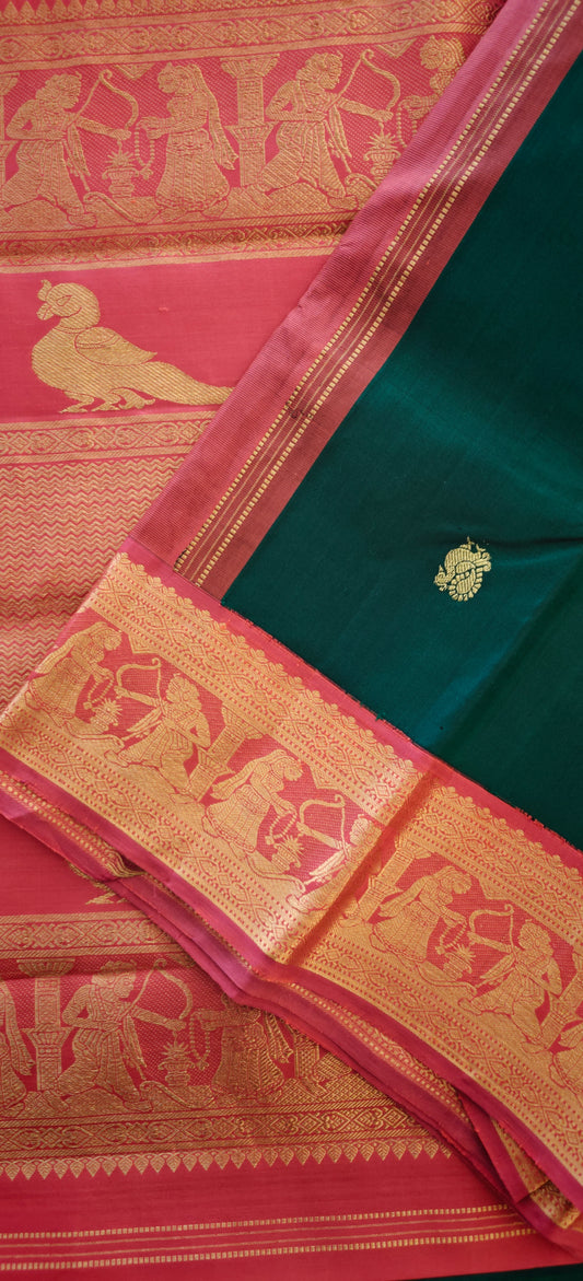 Green and Red -Handwoven Kanjivaram Sari