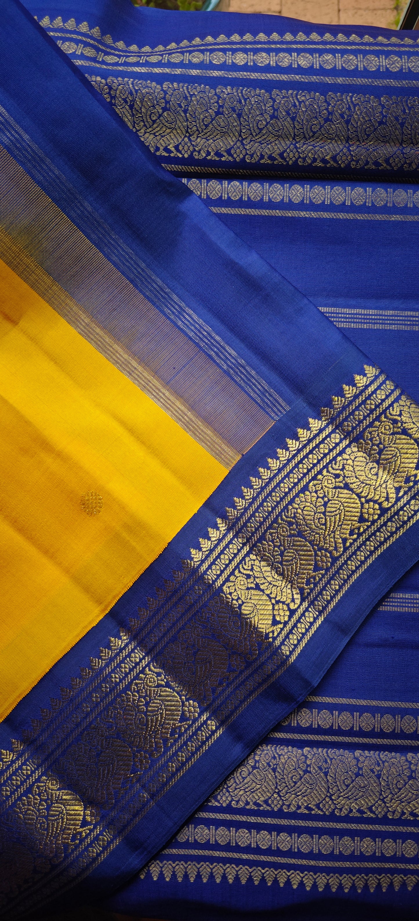 Yellow and Blue Kanjivaram silk saree