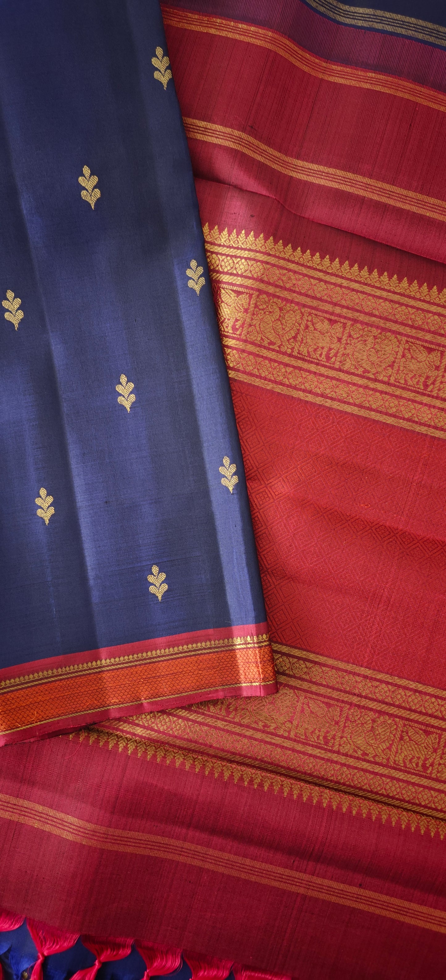 Blue and Maroon Kanjivaram silk saree