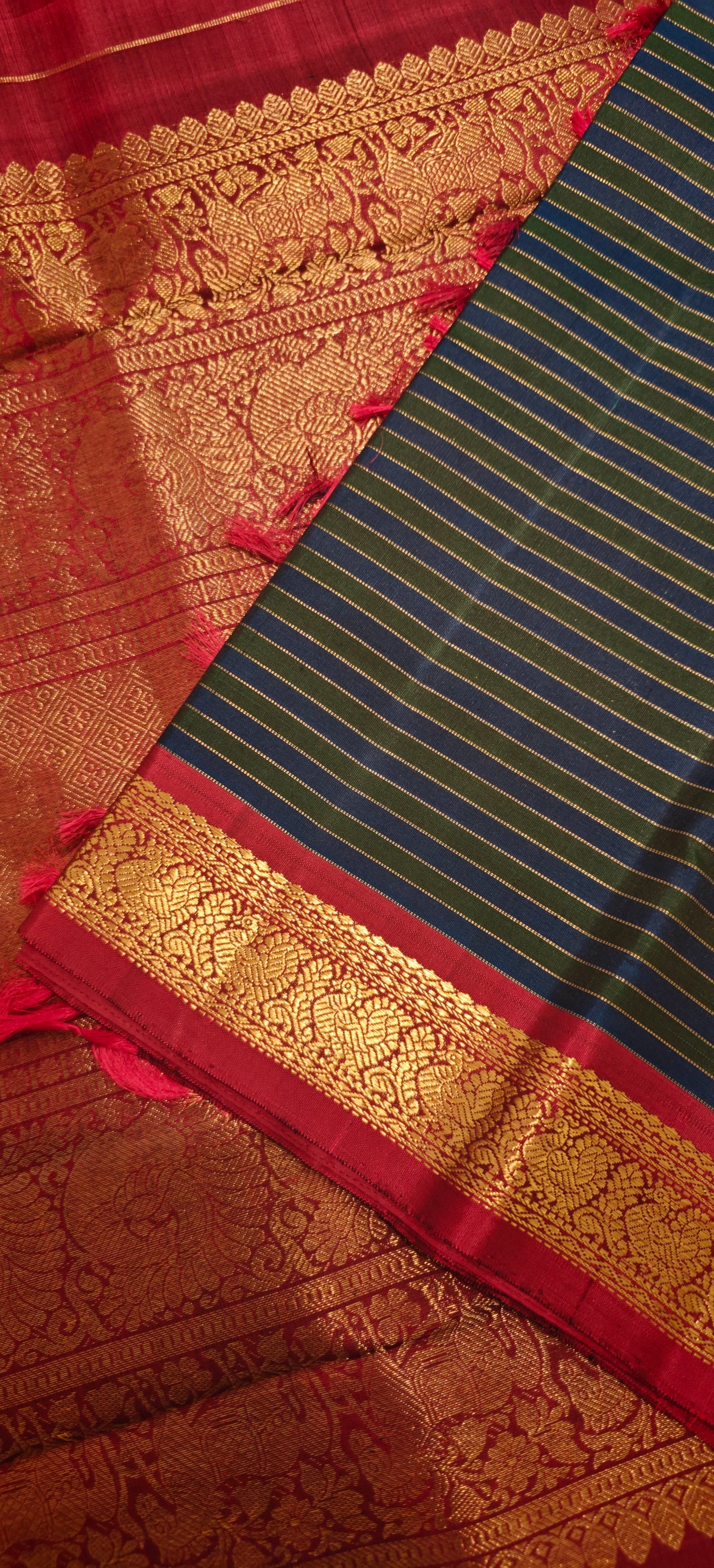 Green and Blue stripes kanjivaram silk saree