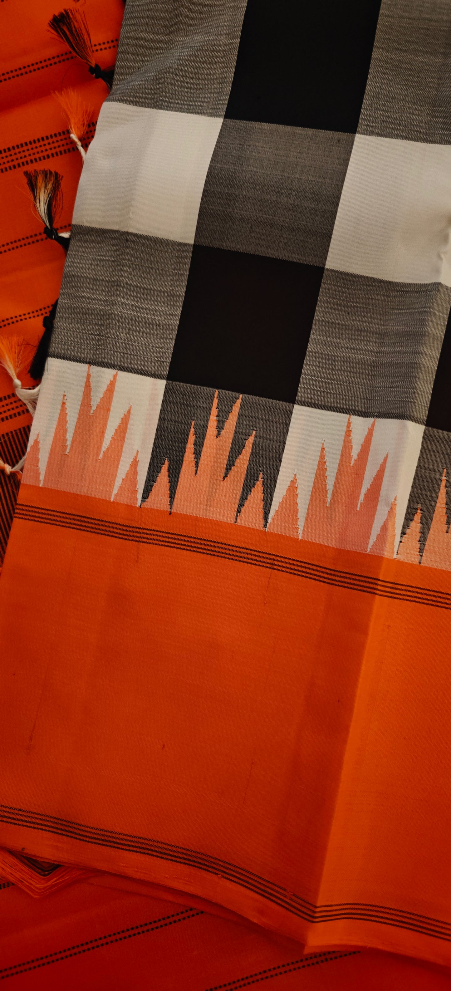 Black and White check kanjivaram saree