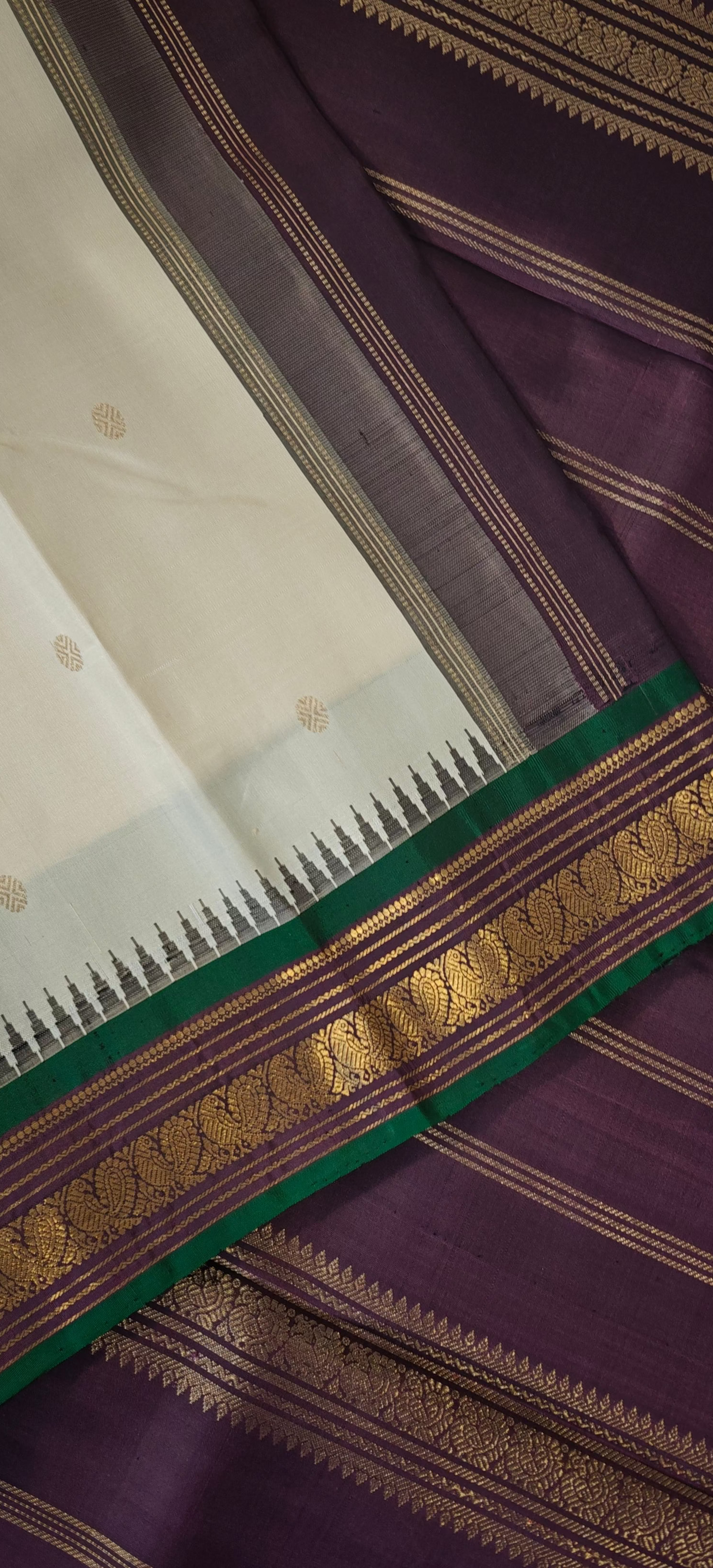 Off white and coffee brown kanjivaram silk saree