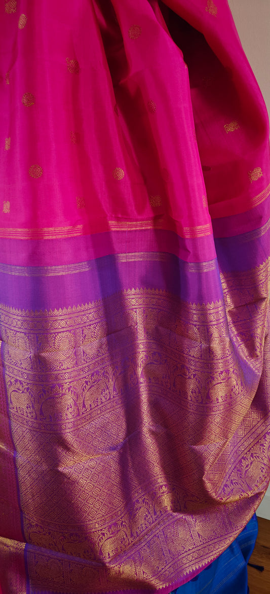 Lotus Pink and Violet Handwoven kanjivaram silk saree