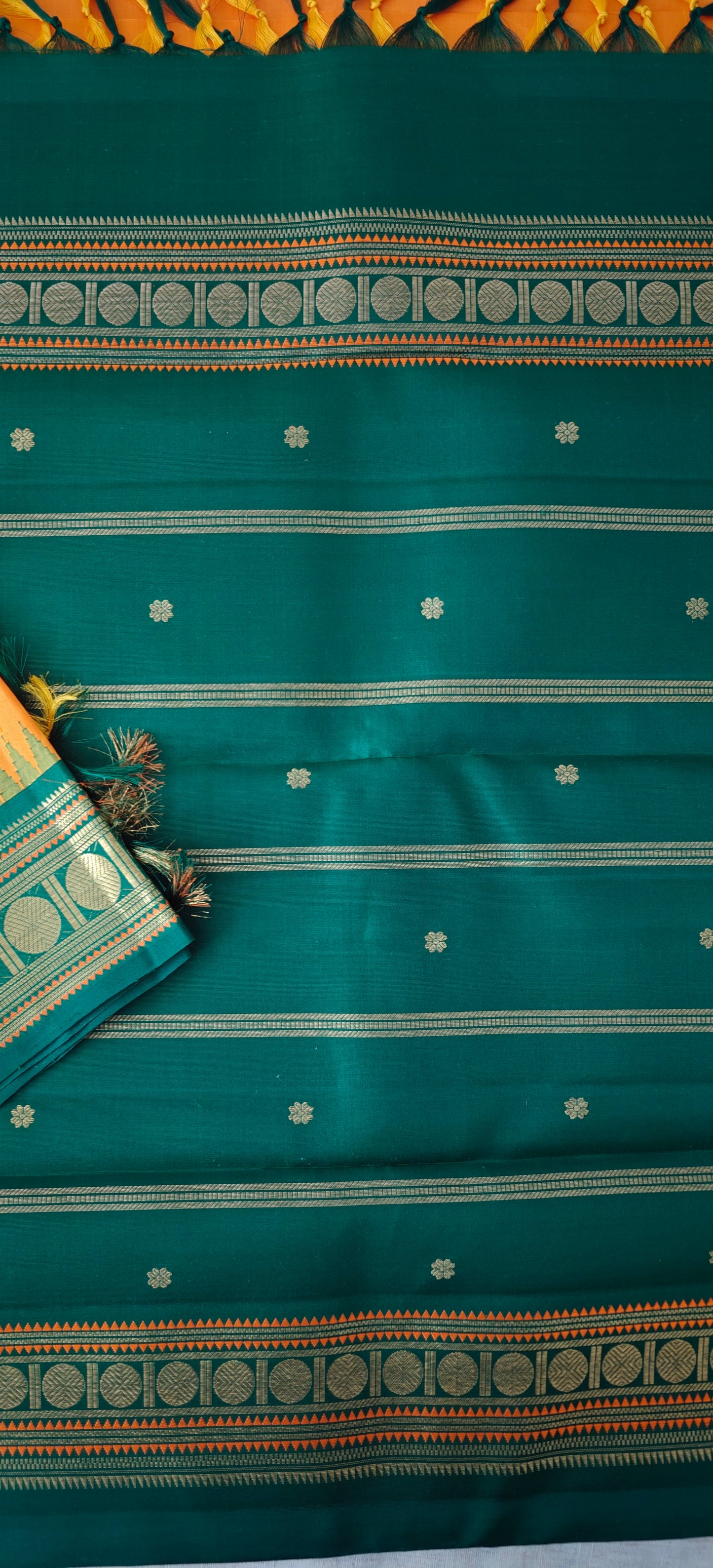 Mango Yellow and Green Kanjivaram Saree | 3-gram Zari