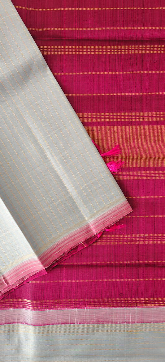 Ice Blue with Plum Purple Kanjivaram Saree | 3-gram Zari