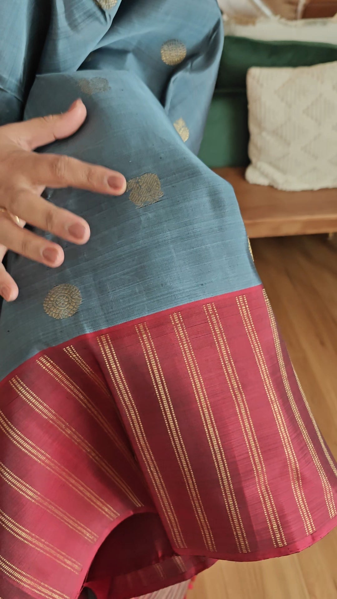 Grey and Maroon Kanjivaram silk saree