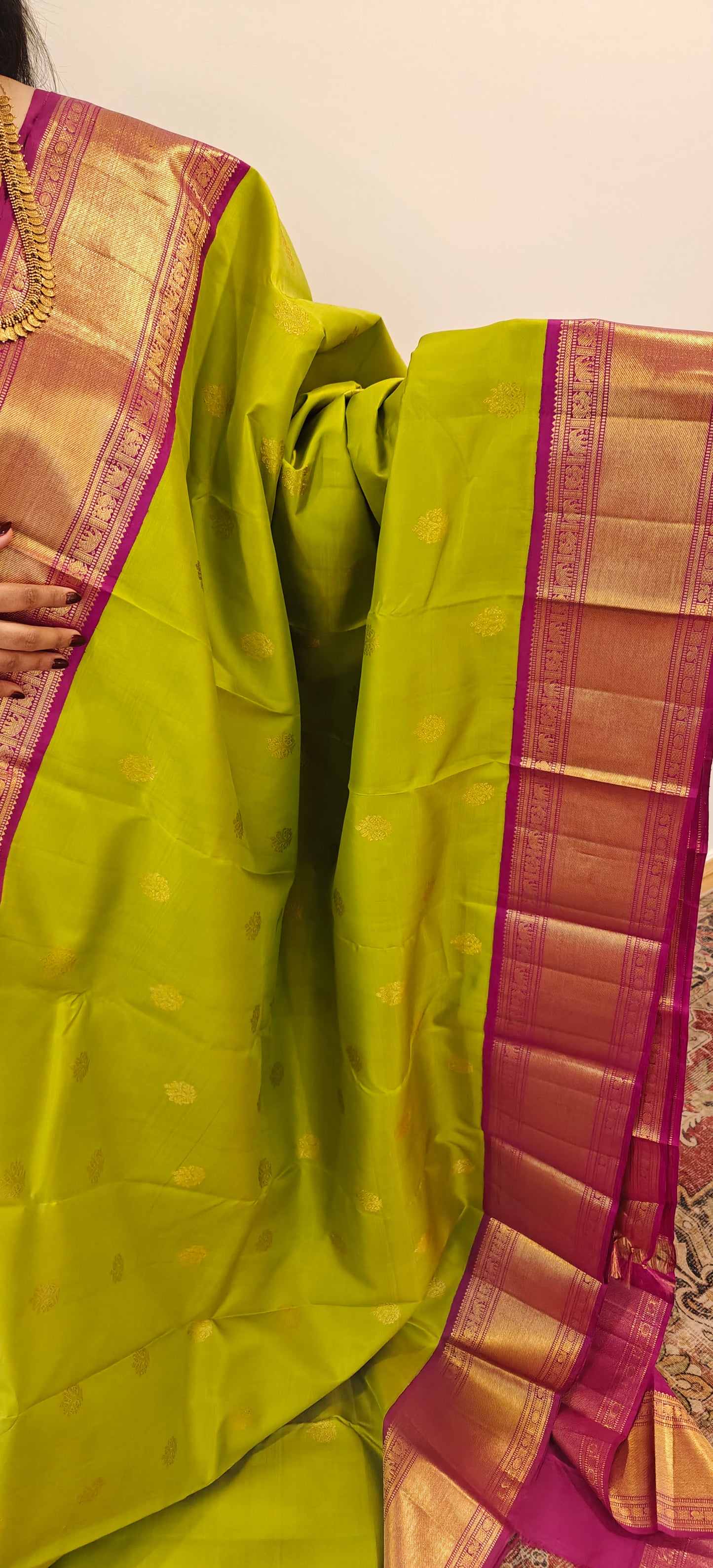 Green and Magenta -Korvai Kanjivaram Silk Sari