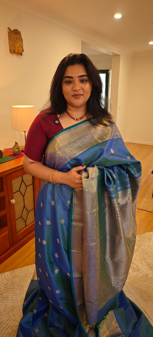 Kalyana Edit - Peacock blue kanjivaram silk saree