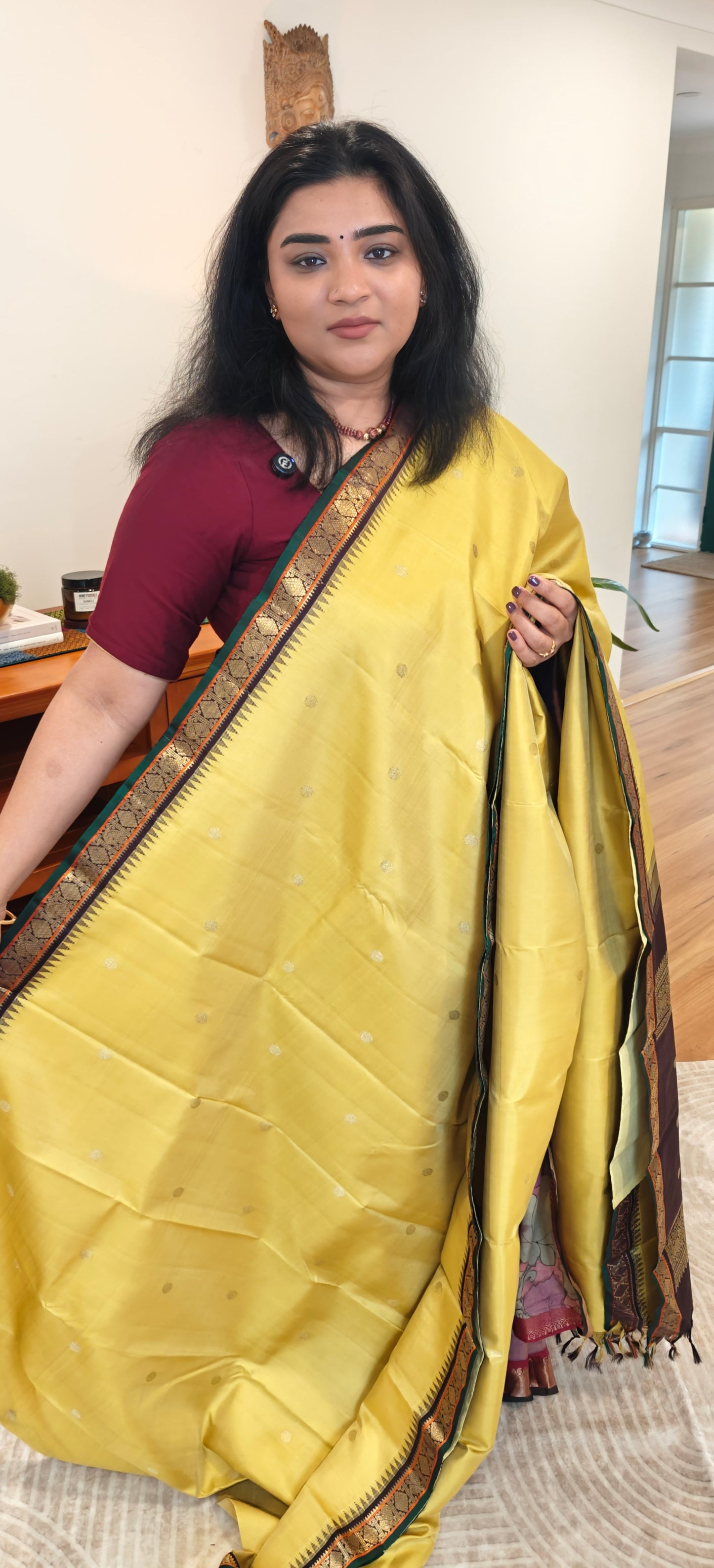 Sampangi and coffee Brown kanjivaram silk sari
