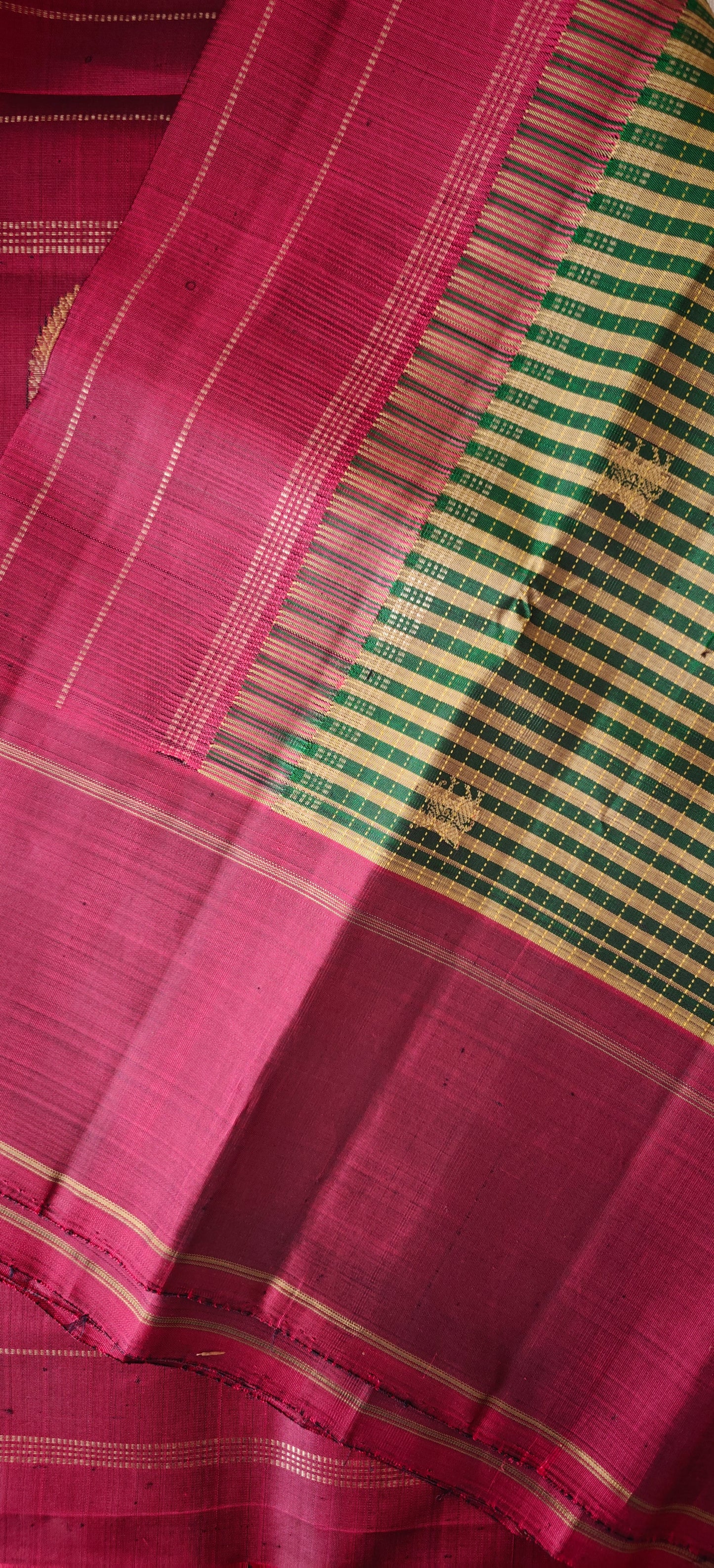 Green and Maroon Line Kanjivaram silk saree
