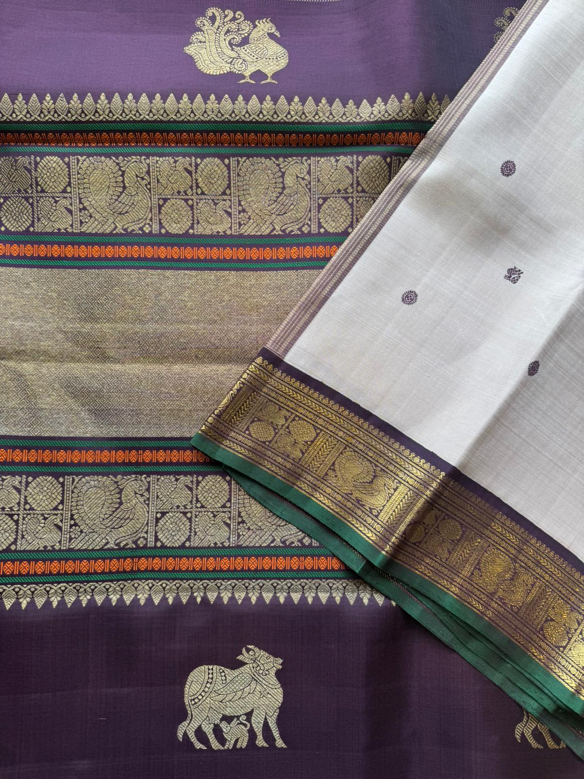 Pre-Order - Cream and Coffee Korvai Kanjivaram Silk Sari (50 % payment)