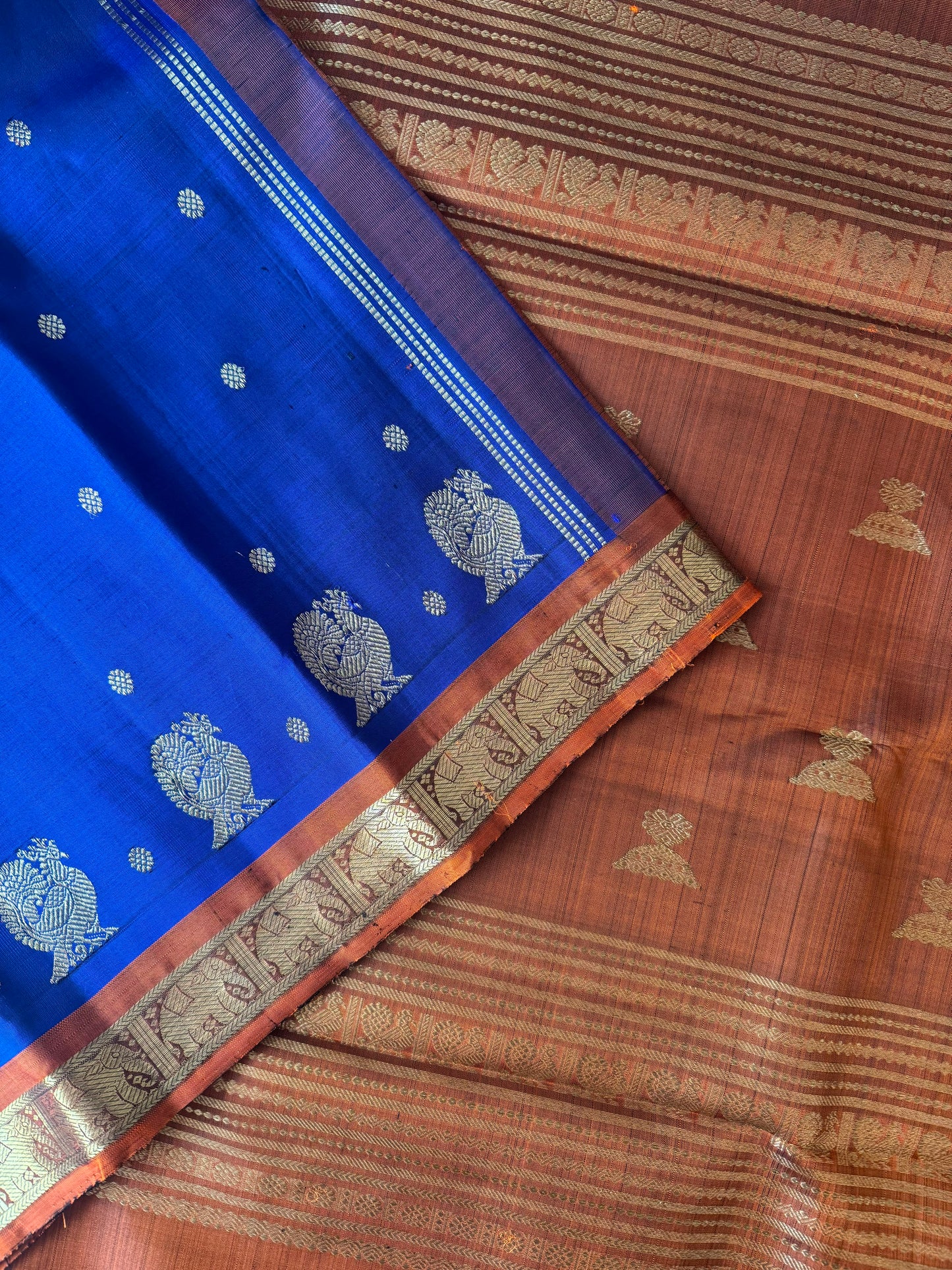Ink blue and Rust kanjivaram silk saree
