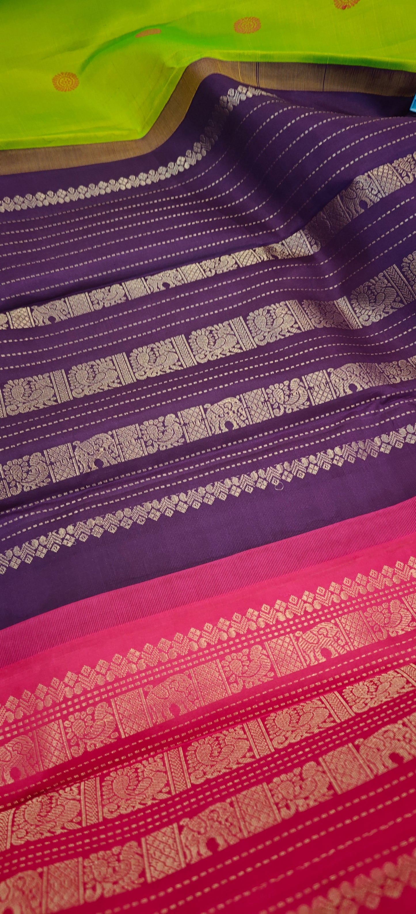 Fresh Green blue double pallu kanjivaram silk saree