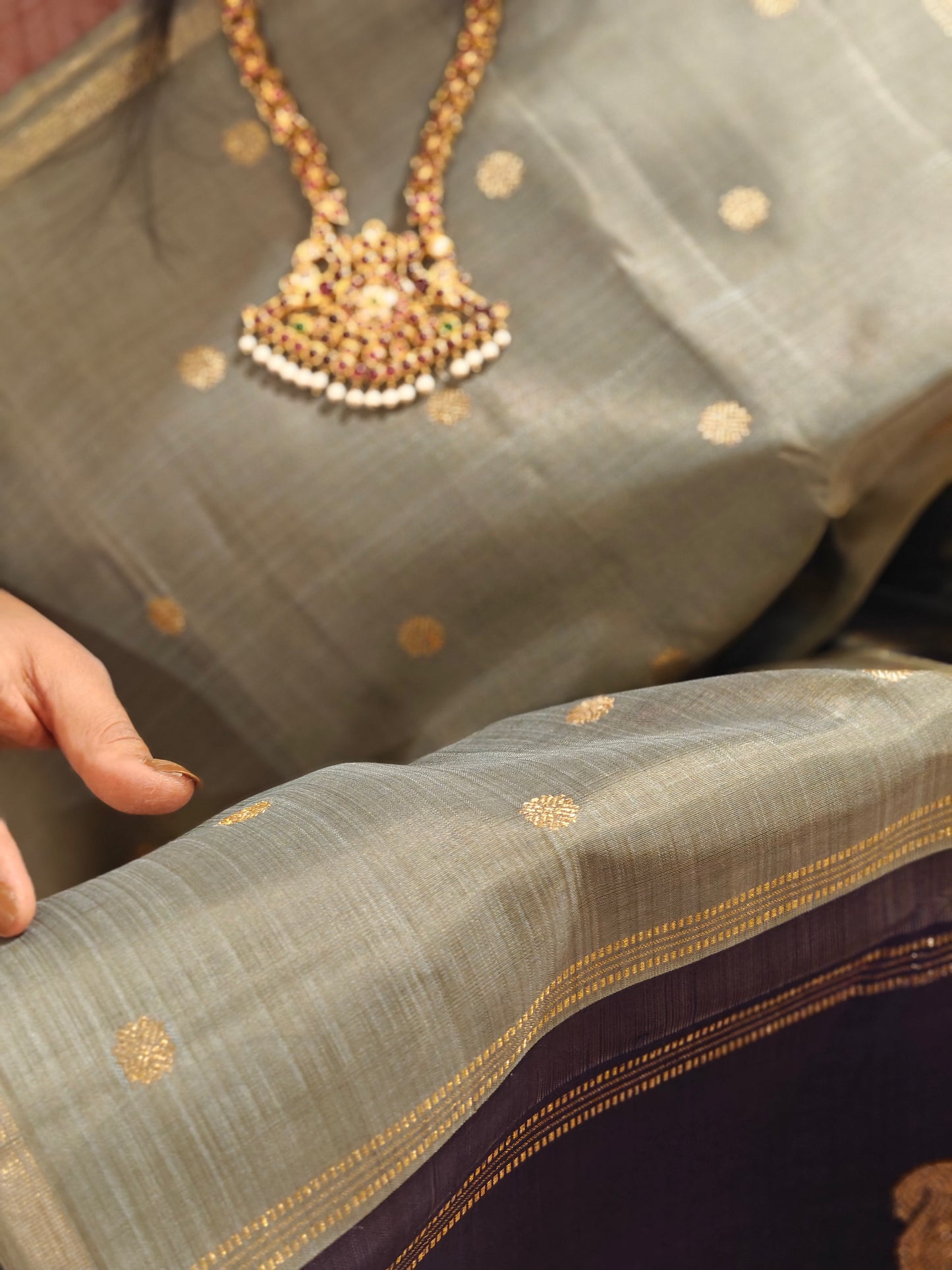 Pastel Green Double Pallu Kanjivaram silk saree