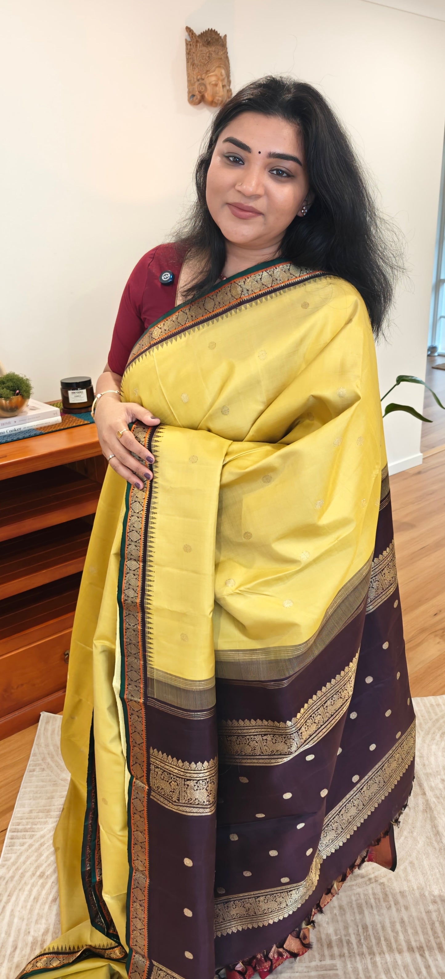 Sampangi and coffee Brown kanjivaram silk sari