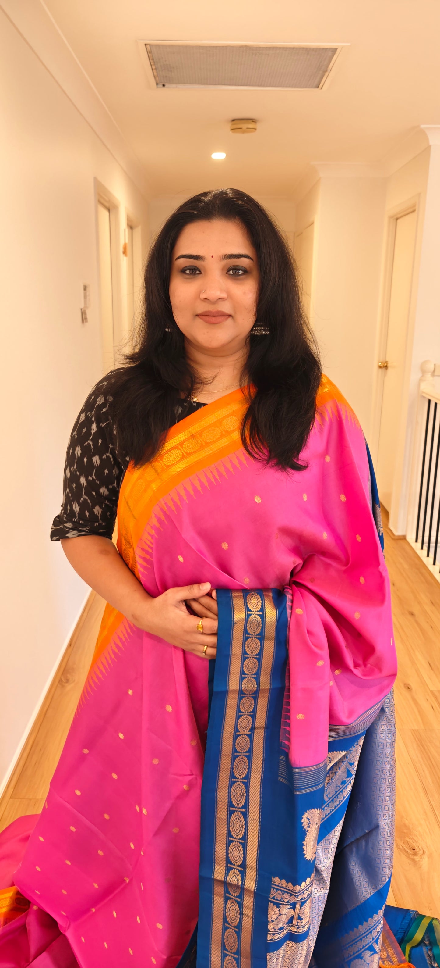 Lotus Pink Ganga Jamuna -Gadwal silk saree
